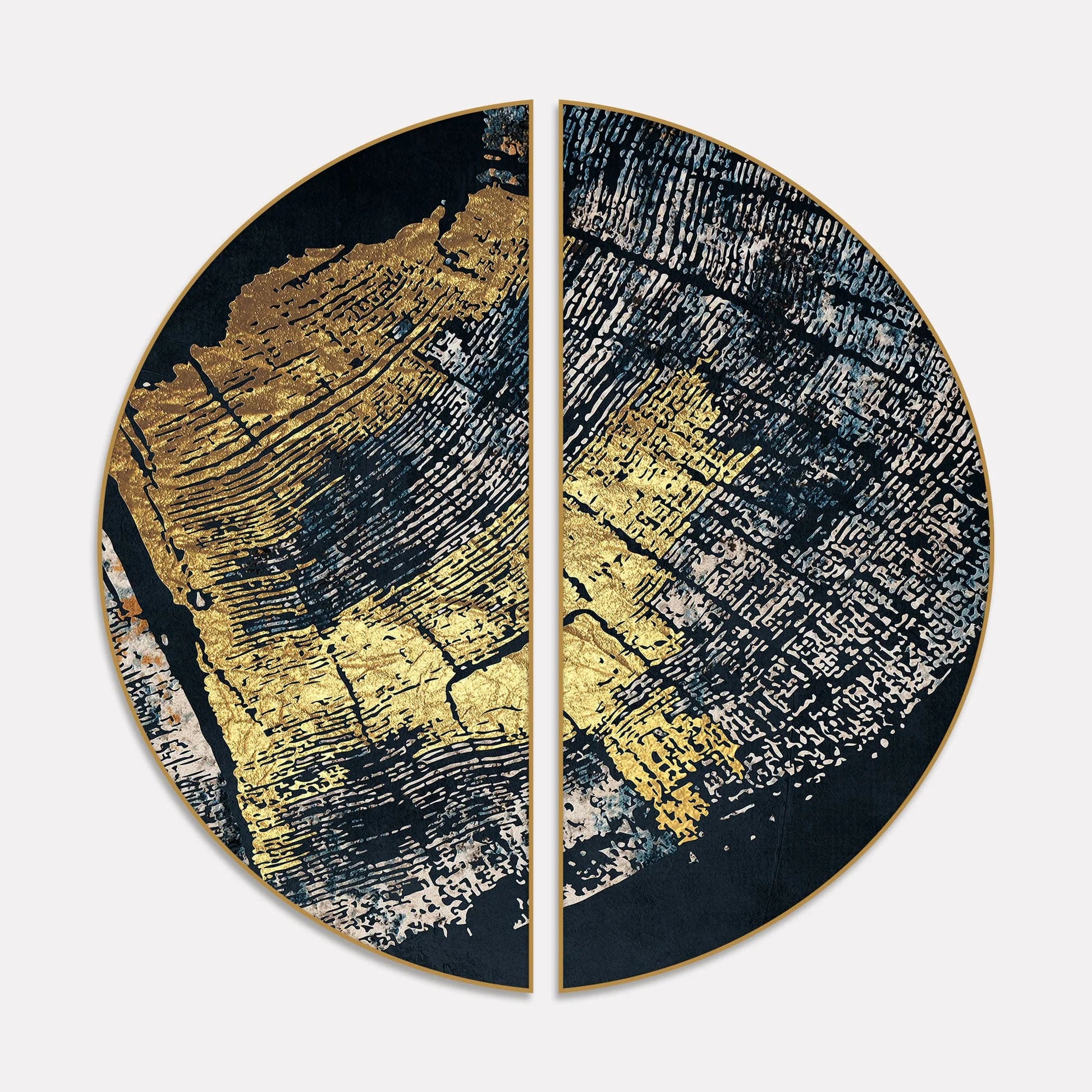 Golden Textured Pattern Art Semi Circle Frames Set Of 2