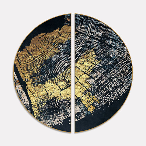 Golden Textured Pattern Art Semi Circle Frames Set Of 2