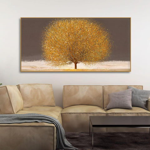 Golden Tree with Elements of gold textures Wall Painting - Decor Mantra 