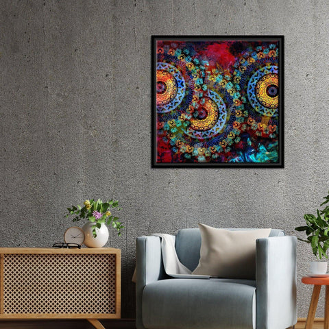Mandala Art Dark Eyes Floating Canvas Wall Painting Frame - Decor Mantra 