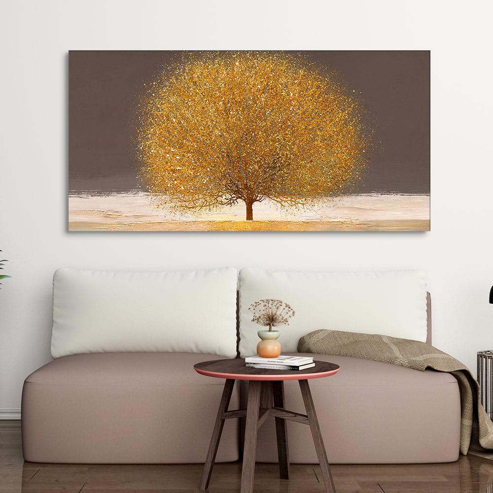 Golden Tree with Elements of gold textures Wall Painting - Decor Mantra 