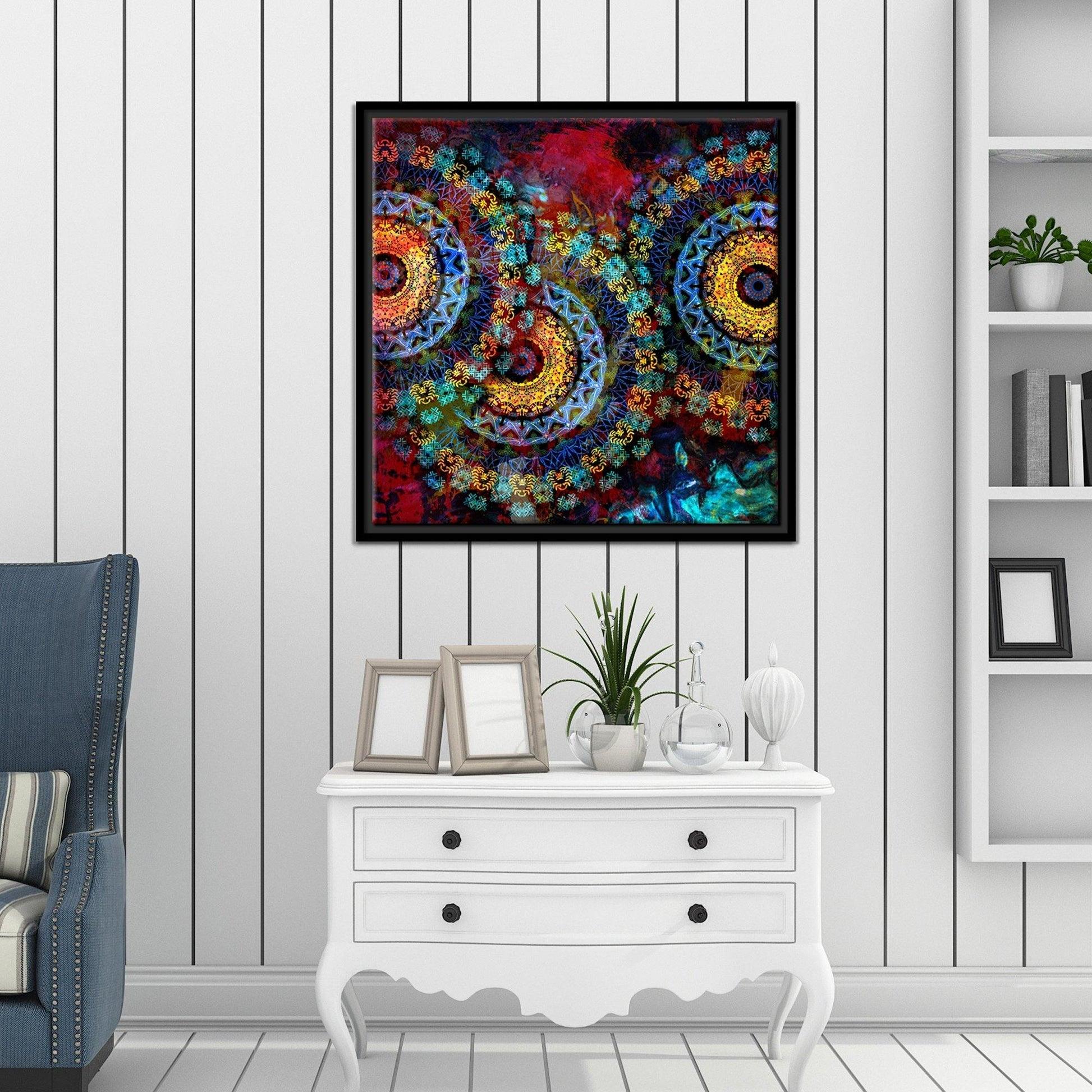 Mandala Art Dark Eyes Floating Canvas Wall Painting Frame - Decor Mantra 