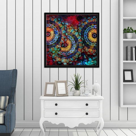 Mandala Art Dark Eyes Floating Canvas Wall Painting Frame - Decor Mantra 