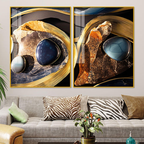Premium Marble Stone Textural Art Acrylic Floating Wall Painting Set Of 2 - Decor Mantra 