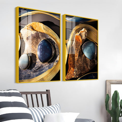Premium Marble Stone Textural Art Acrylic Floating Wall Painting Set Of 2 - Decor Mantra 