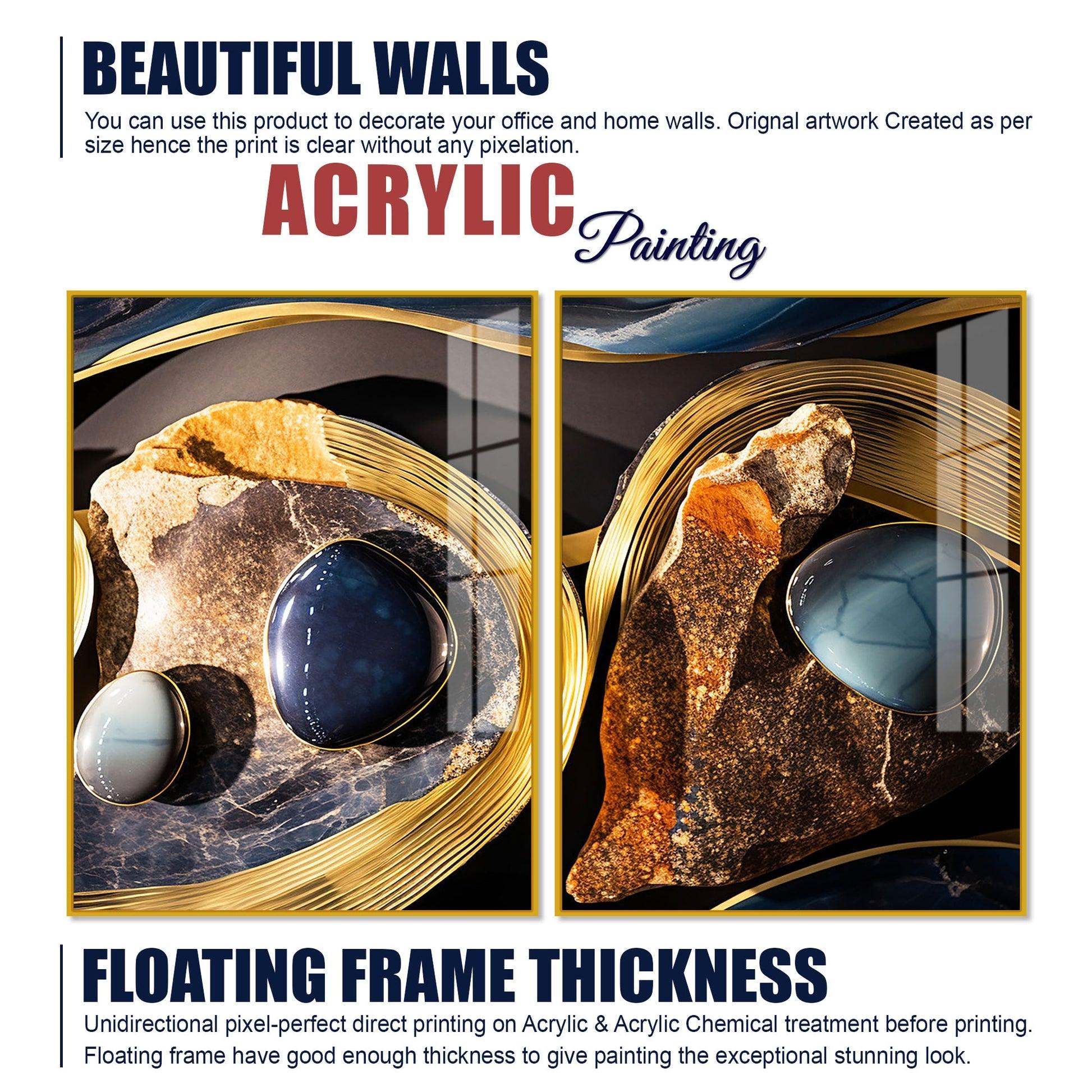 Premium Marble Stone Textural Art Acrylic Floating Wall Painting Set Of 2 - Decor Mantra 