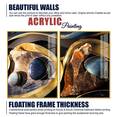 Premium Marble Stone Textural Art Acrylic Floating Wall Painting Set Of 2 - Decor Mantra 