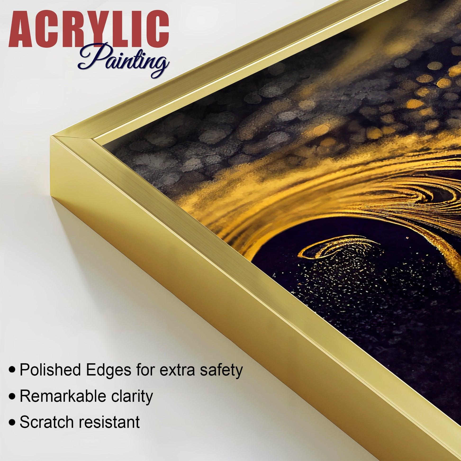 Black and Gold Swirling Acrylic Floating Wall Painting Set of 2 - Decor Mantra 