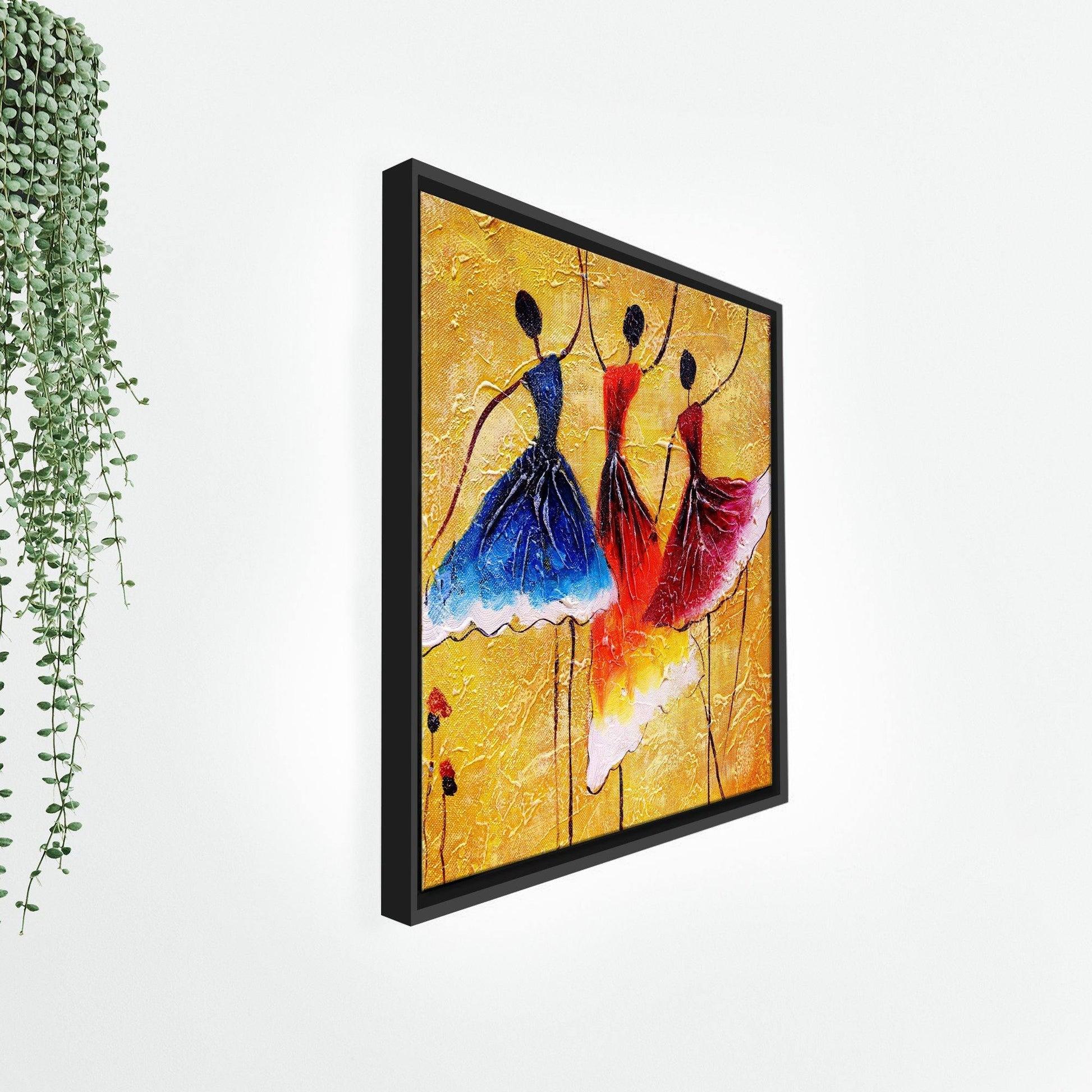 African Warli Art Floating Canvas Wall Painting Frame - Decor Mantra 