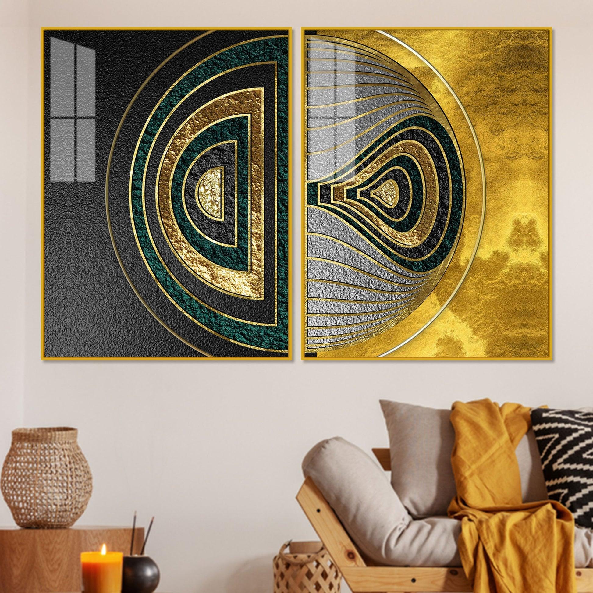 Luxurious Circular Pattern Acrylic Floating Wall Painting Set of 2 - Decor Mantra 