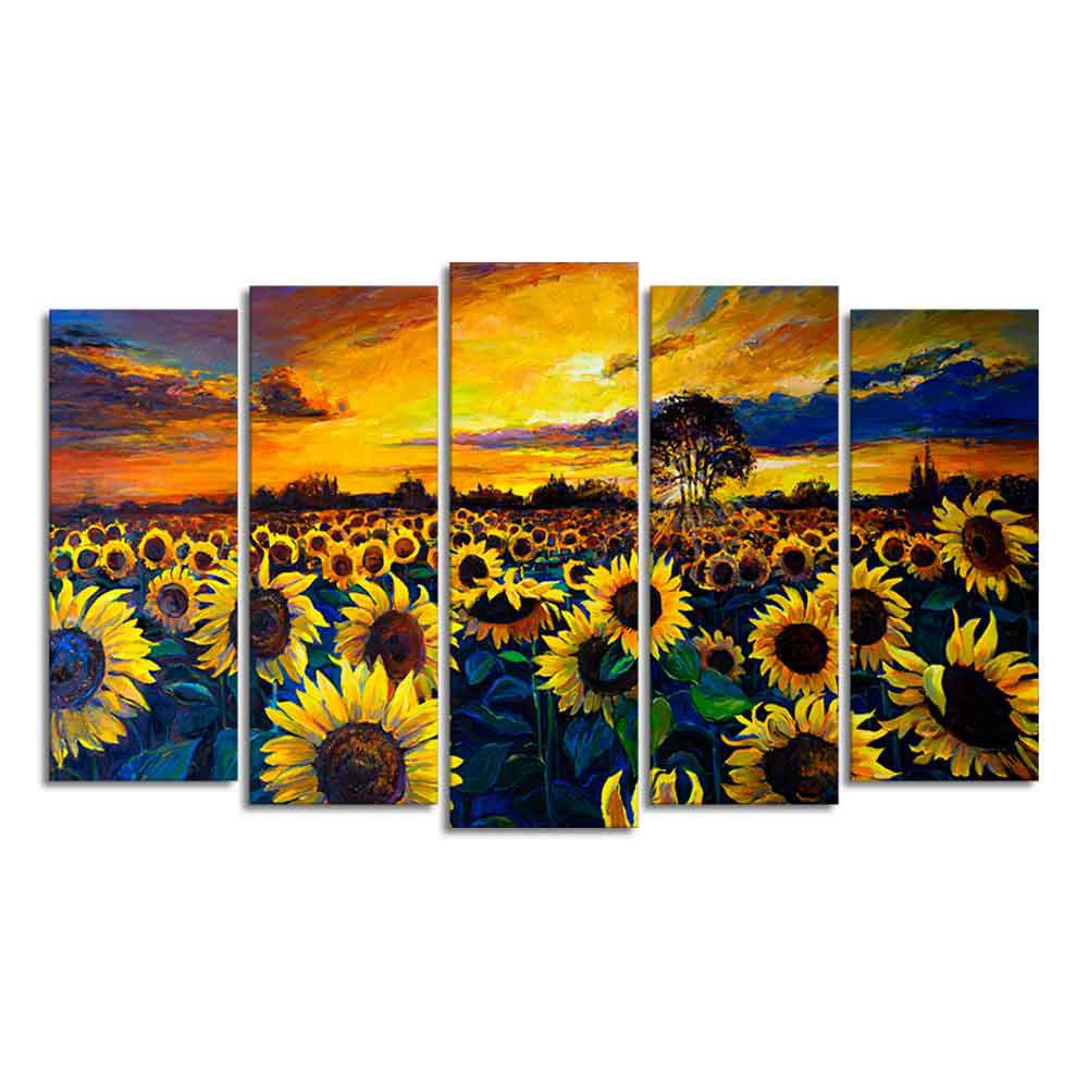 Beautiful Sunflower Garden Canvas Wall Painting of Five Pieces - Decor Mantra 