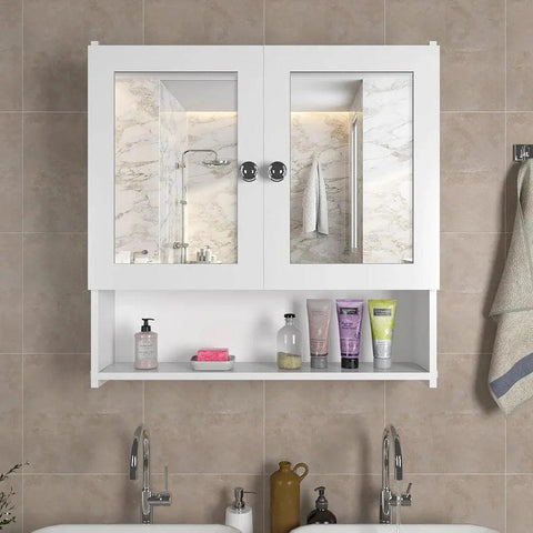 Luxurious Designer Space Saving Bathroom Mirror Cabinet with 5 Spacious Shelves with White Finish - Decor Mantra 