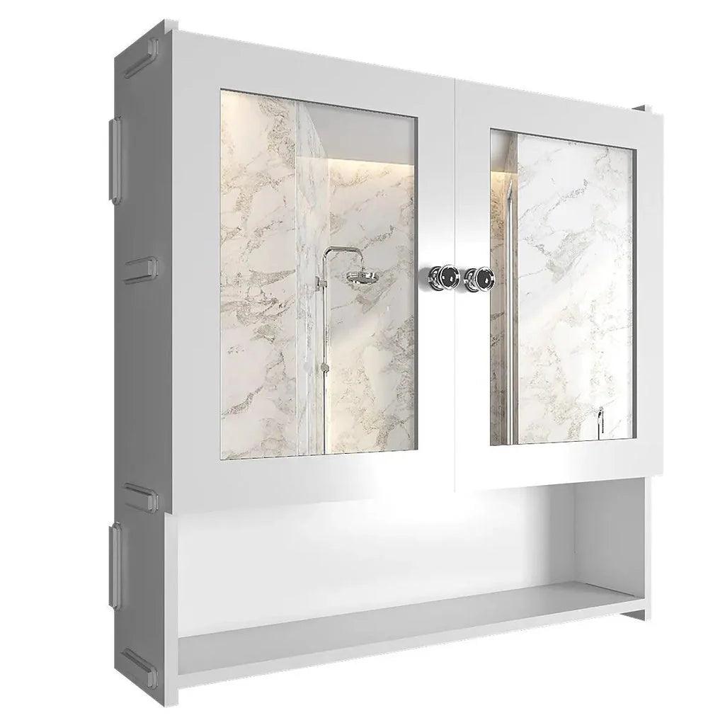 Luxurious Designer Space Saving Bathroom Mirror Cabinet with 5 Spacious Shelves with White Finish - Decor Mantra 