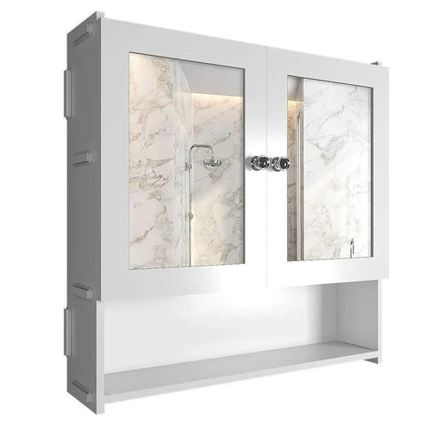 Luxurious Designer Space Saving Bathroom Mirror Cabinet with 5 Spacious Shelves with White Finish - Decor Mantra 