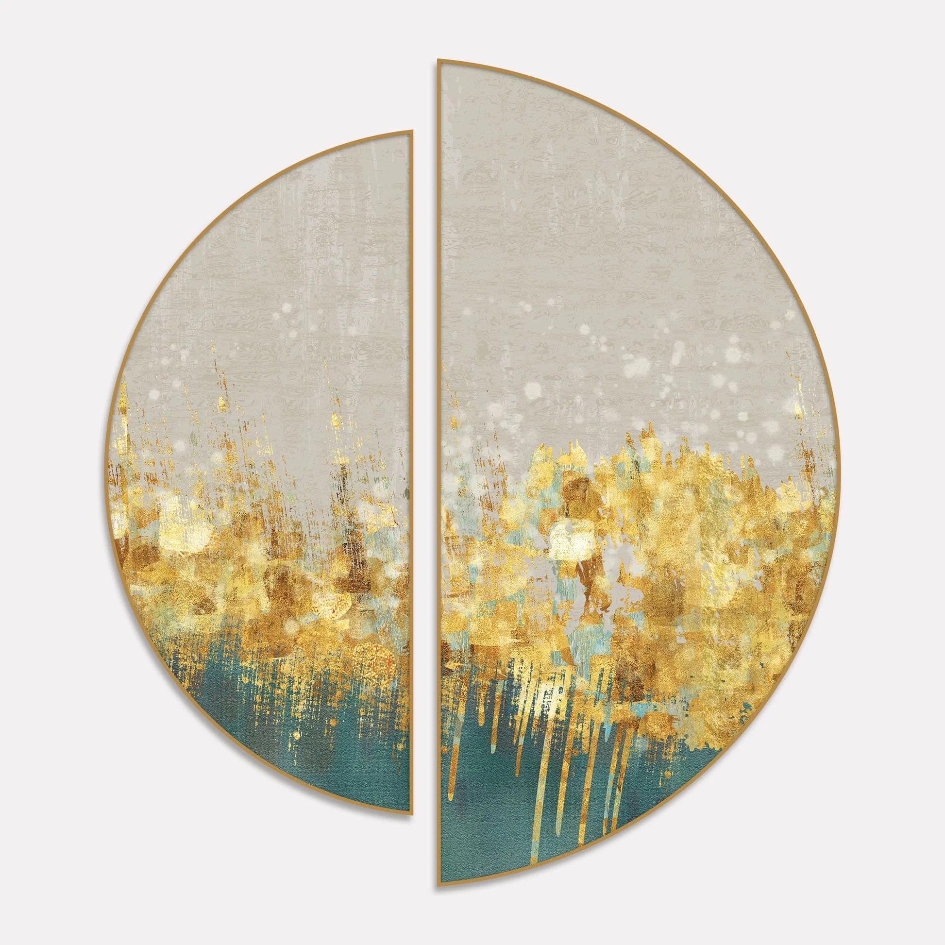 Luxurious Golden Texture Art Semi Circle Frames Set Of 2