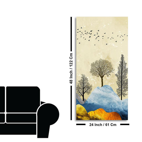 Beautiful Mountain Landscape with Trees and Birds Canvas Wall painting - Decor Mantra 