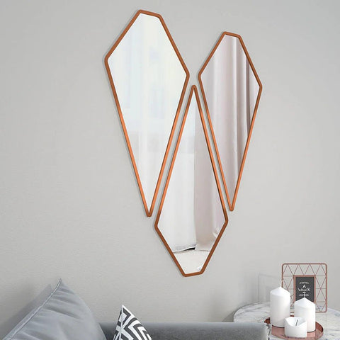 Modern Diamond Shape Vanity Mirrors Set of 3 with Copper Finish Frame - Decor Mantra 