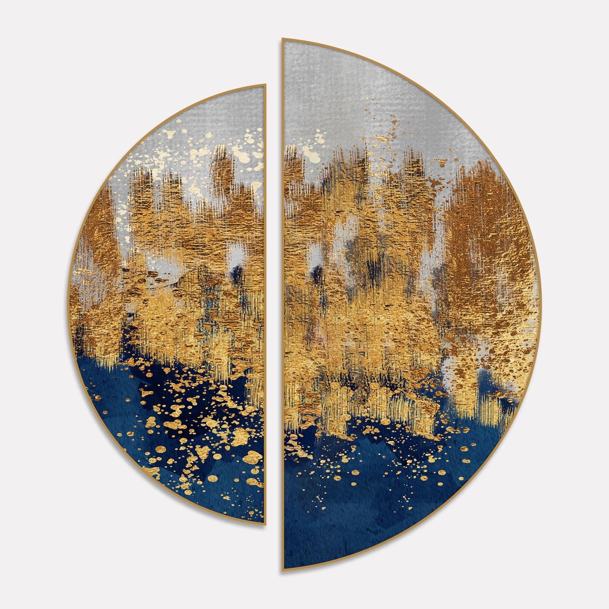 Modern Golden Art Textured Design Semi Circle Frames Set Of 2 - Decor Mantra 