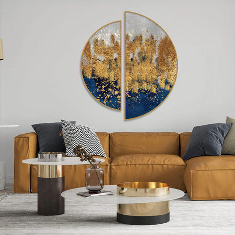 Modern Golden Art Textured Design Semi Circle Frames Set Of 2 - Decor Mantra 