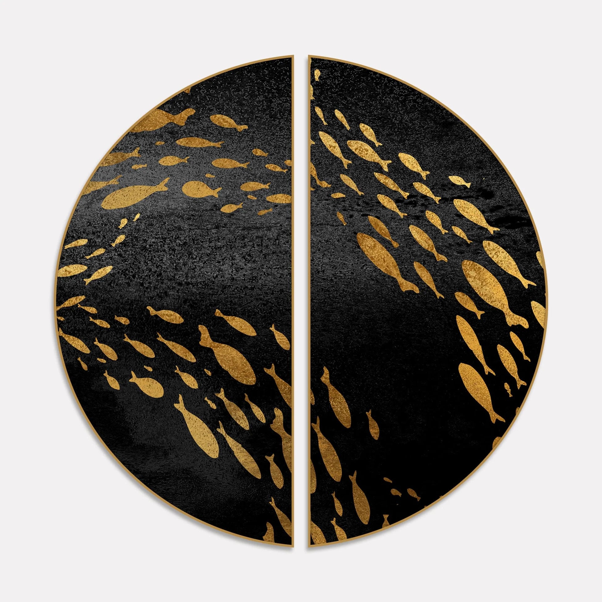 Modern Golden Fish Texture Art Semi Circle Frames Set Of 2