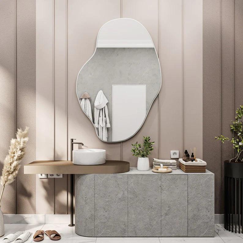 Modern Irregular Bathroom Wall Mounted with White Wooden Finish - Decor Mantra 
