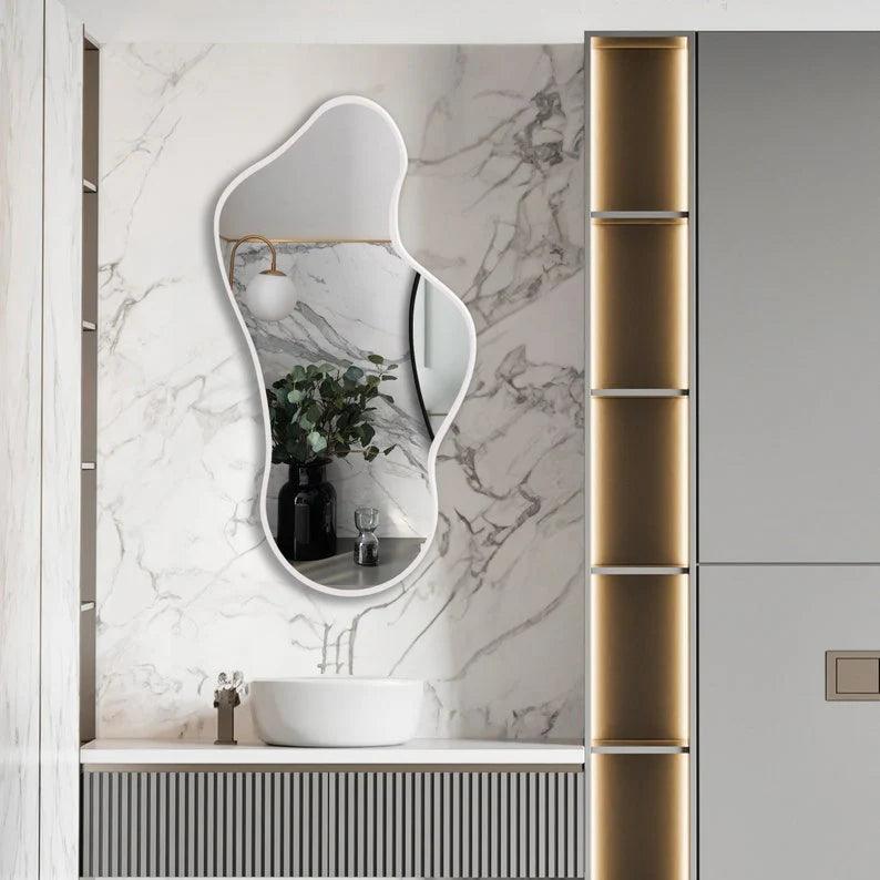 Modern Irregular Decorative Bathroom Wall Mounted with White Wooden Finish - Decor Mantra 