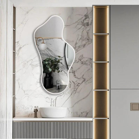 Modern Irregular Decorative Bathroom Wall Mounted with White Wooden Finish - Decor Mantra 