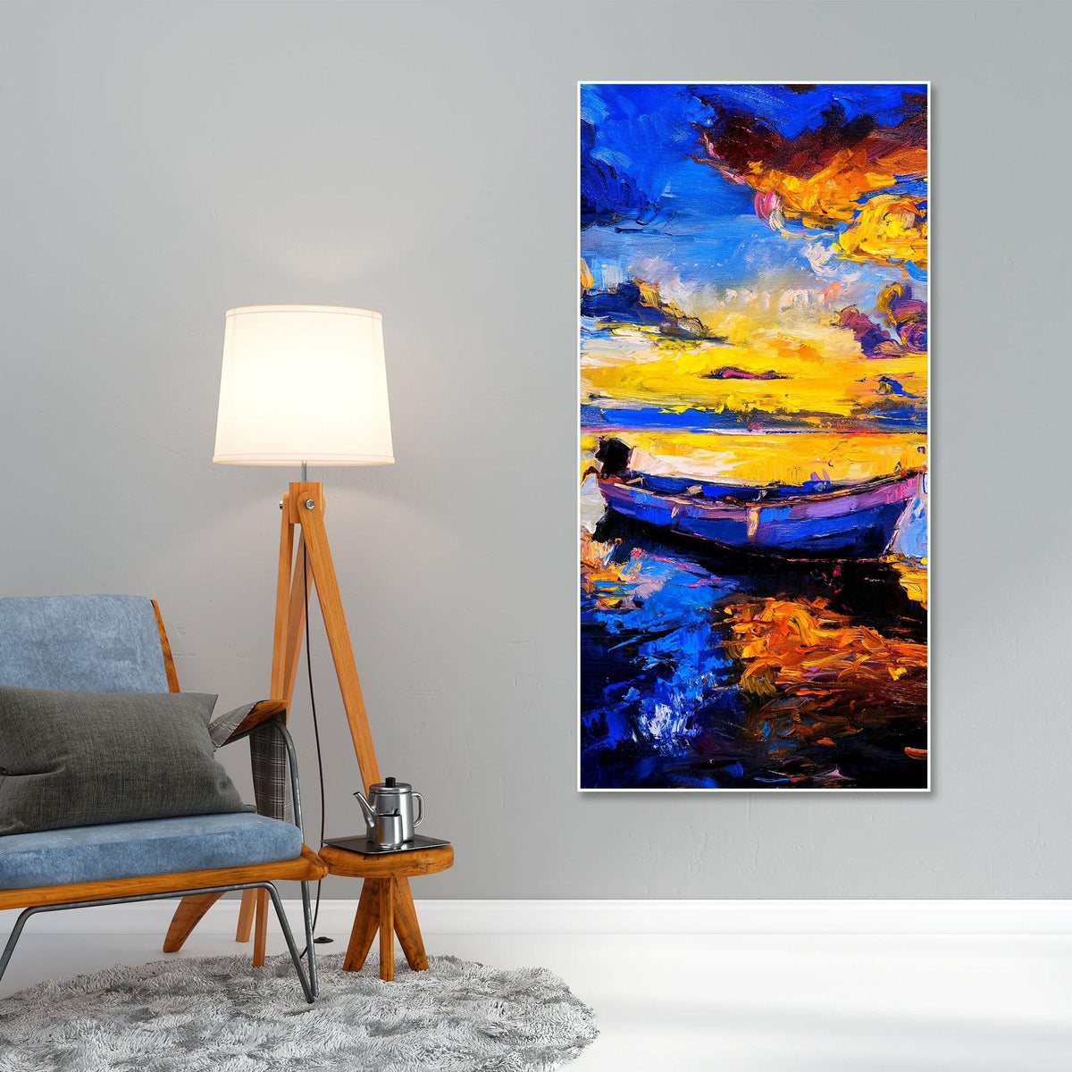 Boat & Sunset Floating Canvas Wall Painting - Decor Mantra 