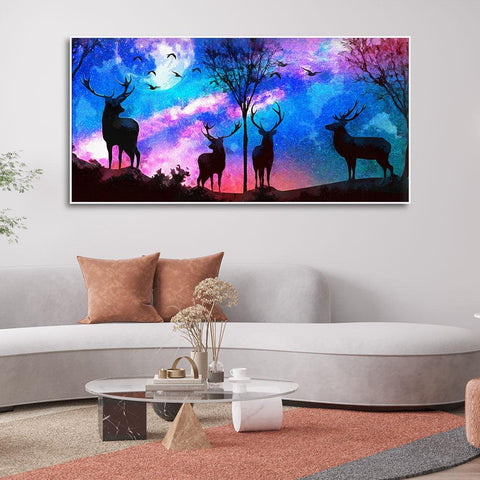 Deer Silhouette Colorful Sky Wall Painting - Decor Mantra 