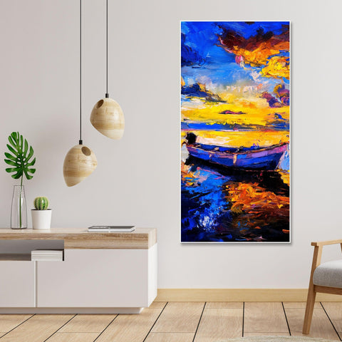 Boat & Sunset Floating Canvas Wall Painting - Decor Mantra 