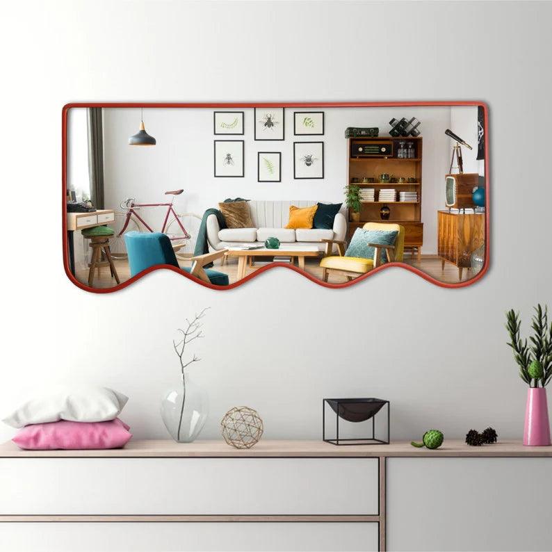 Premium Decorative Full Body Wall Mirror for Dressing Room with Red Wooden Finish - Decor Mantra 