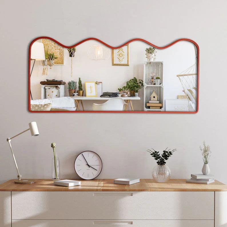Premium Decorative Full Body Wall Mirror for Dressing Room with Red Wooden Finish - Decor Mantra 