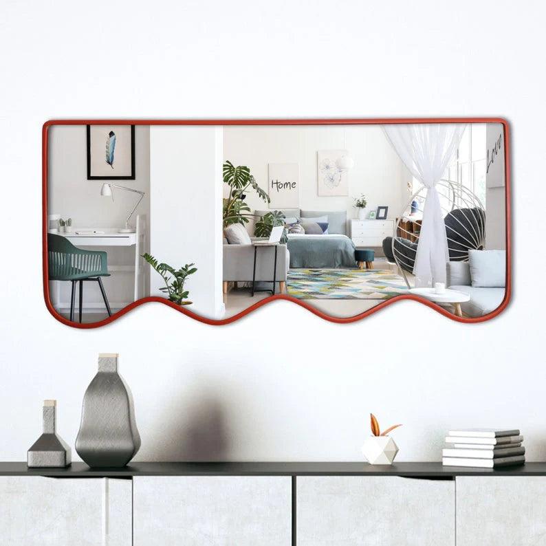 Premium Decorative Full Body Wall Mirror for Dressing Room with Red Wooden Finish - Decor Mantra 