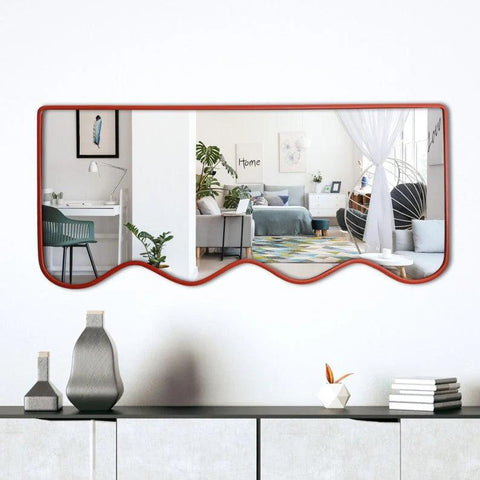 Premium Decorative Full Body Wall Mirror for Dressing Room with Red Wooden Finish - Decor Mantra 