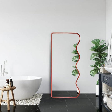 Premium Decorative Full Body Wall Mirror for Dressing Room with Red Wooden Finish - Decor Mantra 