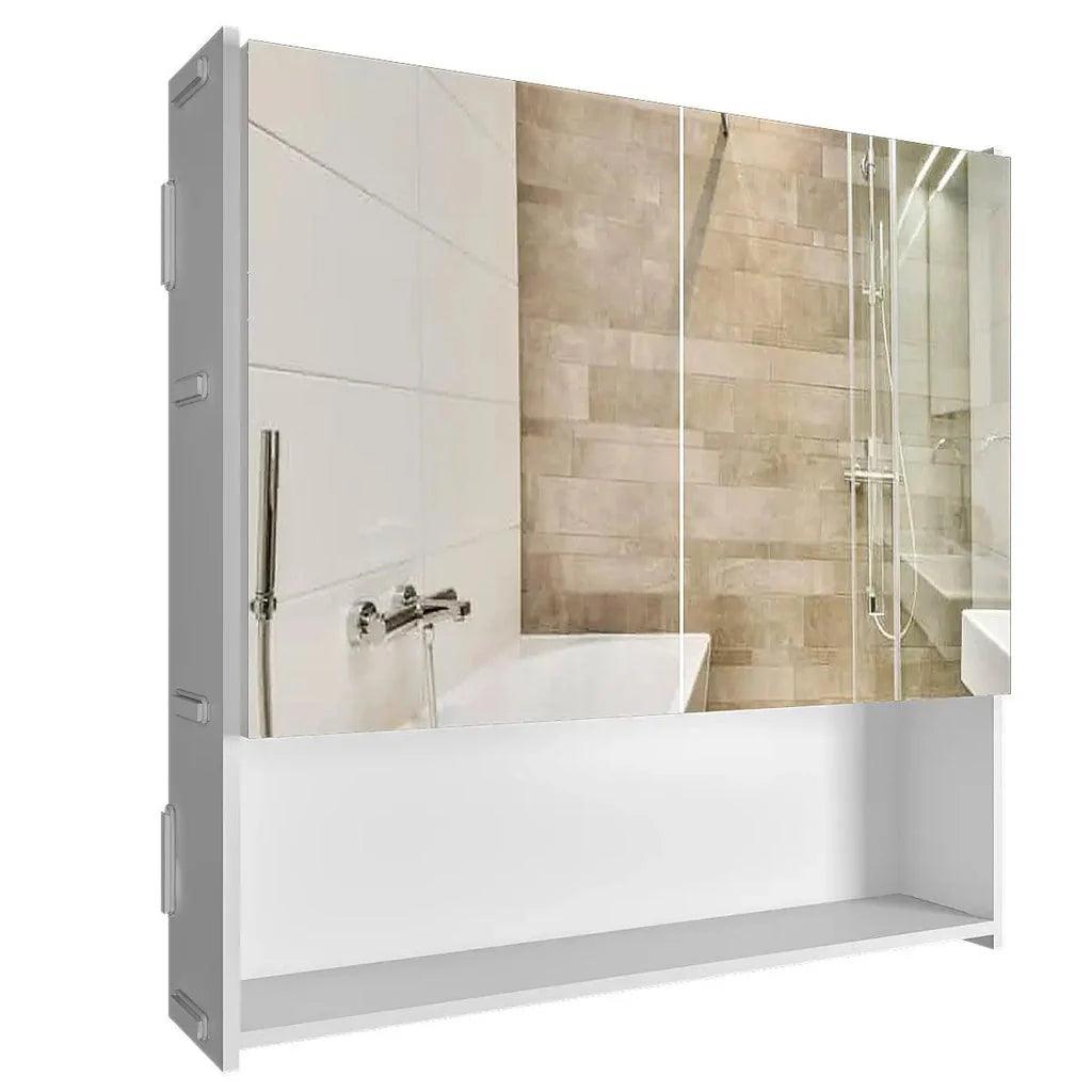 Premium Dressing Bathroom Cabinet with Mirror & 4 Spacious Shelves with Wooden White Finish - Decor Mantra 