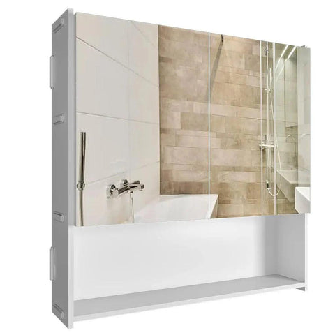 Premium Dressing Bathroom Cabinet with Mirror & 4 Spacious Shelves with Wooden White Finish - Decor Mantra 