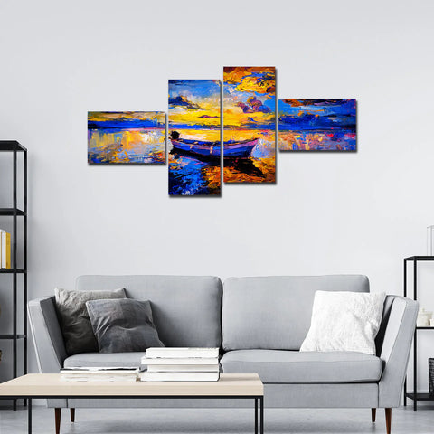 Premium Wall Painting of Sky Sunset and Boat on the Water