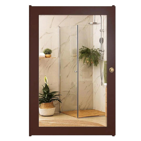 Rectangular Wooden Bathroom Cabinet Mirror with 3 Spacious Shelves with Solid Brown Finish - Decor Mantra 