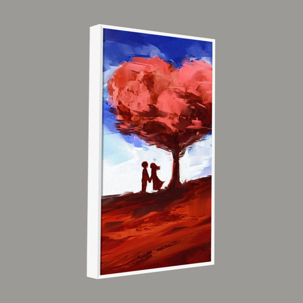 Red Love Heart Tree with Couple Premium Canvas Wall Painting