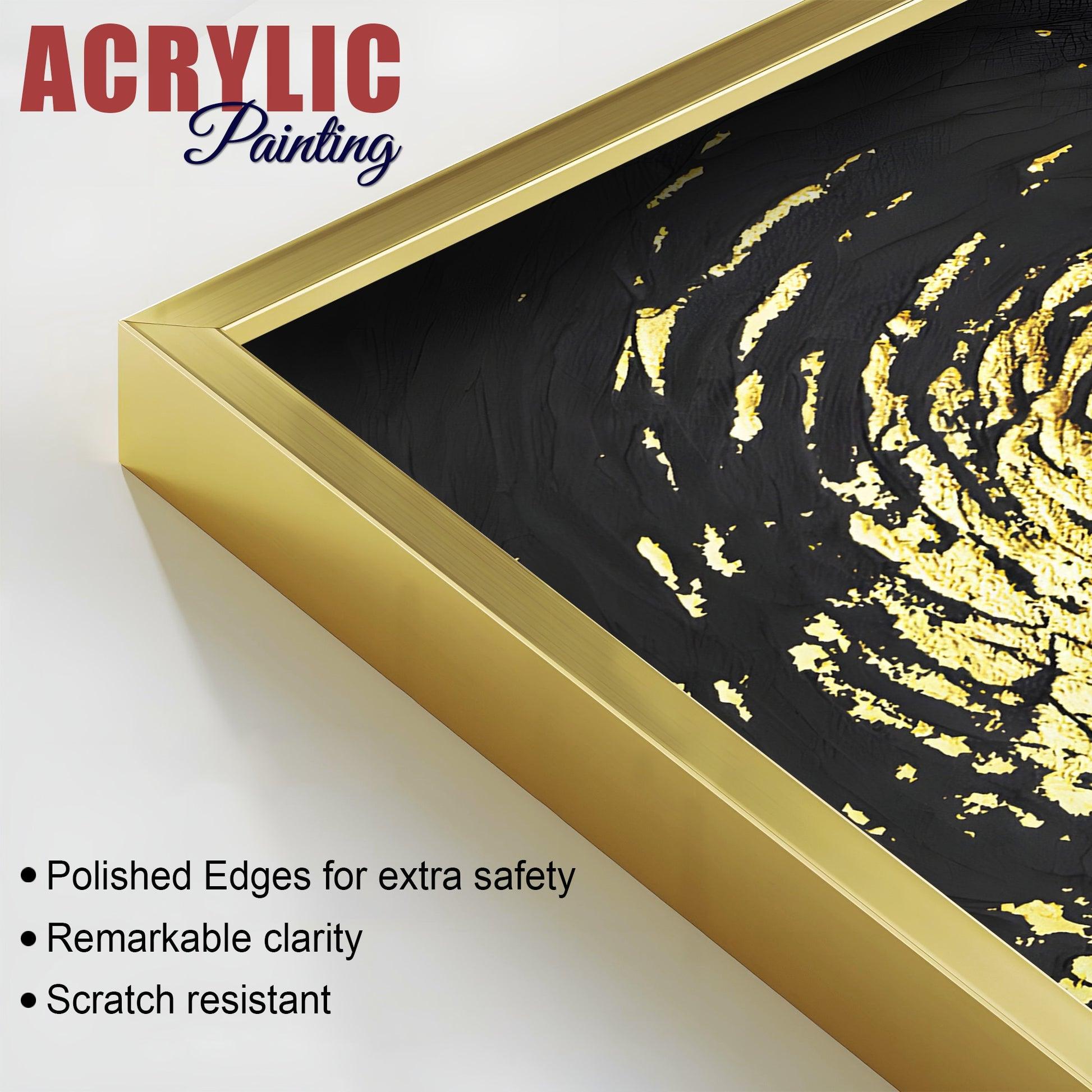 Golden Textured Acrylic Floating Wall Painting Set of 2 - Decor Mantra 
