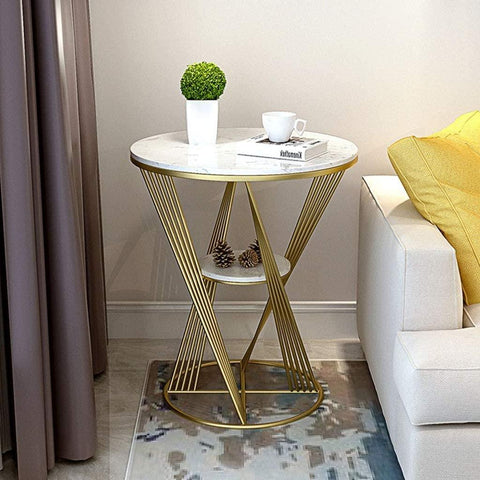 Premium Unique Natural Marble Designer Metal Side Table - Decor Mantra 