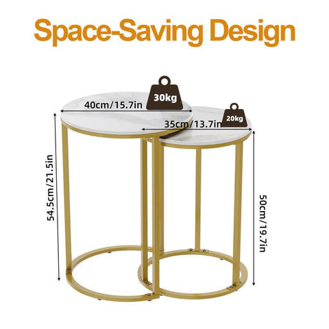 Round Marble Table Set of 2 with Iron Stands - Decor Mantra 