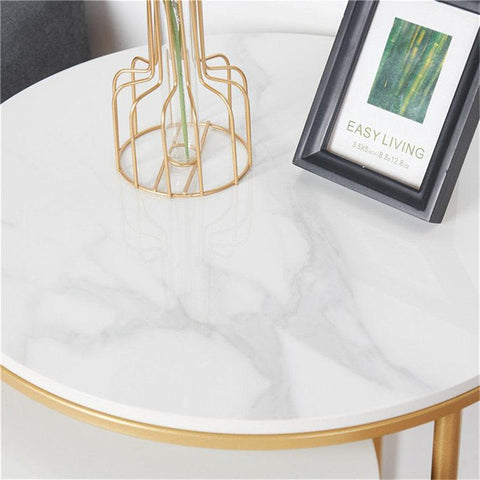 Marble Round Top Nesting Coffee Tables Set of 2 End and Sofa Side Tables - Decor Mantra 