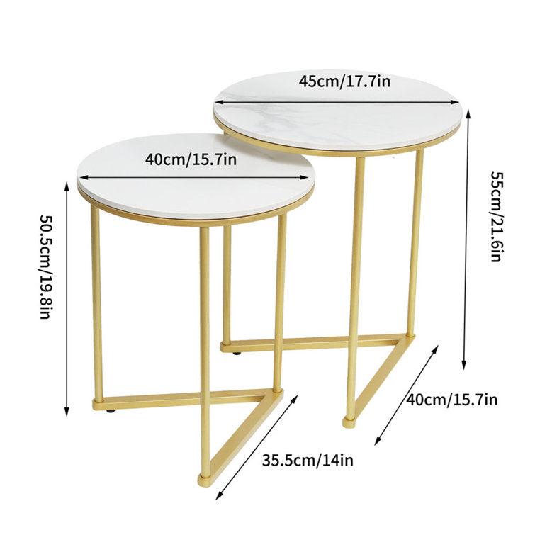 Marble Round Top Nesting Coffee Tables Set of 2 End and Sofa Side Tables - Decor Mantra 