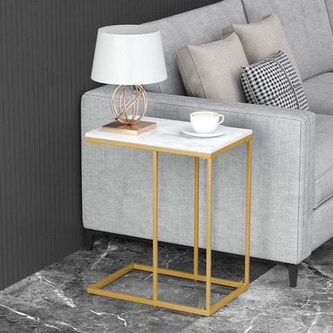 White Marble C-Shaped Designer Side Table - Decor Mantra 