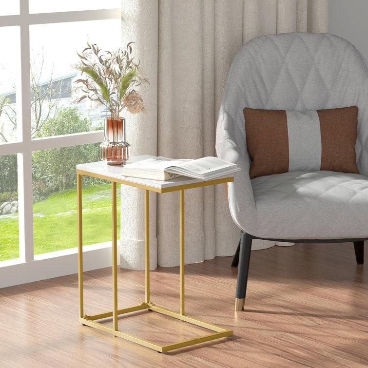 White Marble C-Shaped Designer Side Table - Decor Mantra 