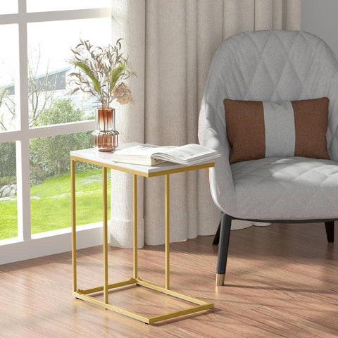 White Marble C-Shaped Designer Side Table - Decor Mantra 