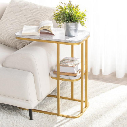 Golden Finish Designer Side Table adorned with Unique Pattern - Decor Mantra 