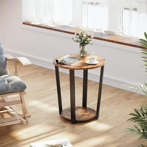 Wooden Textured Side Table with Enchanting Metallic Touch - Decor Mantra 